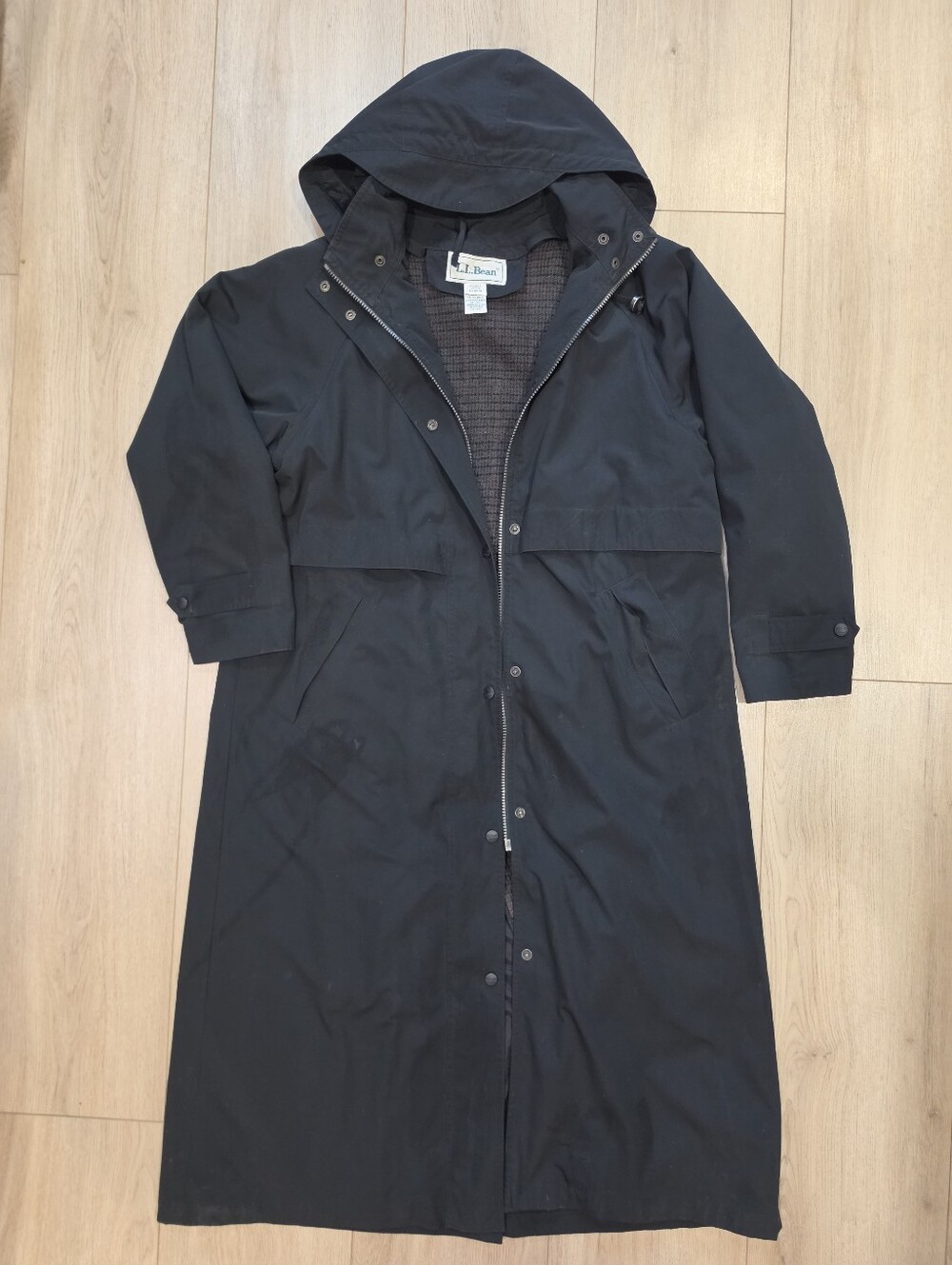 Vintage L.L.Bean Women's Petite M Long Hooded Coat Wool Zip Out Liner